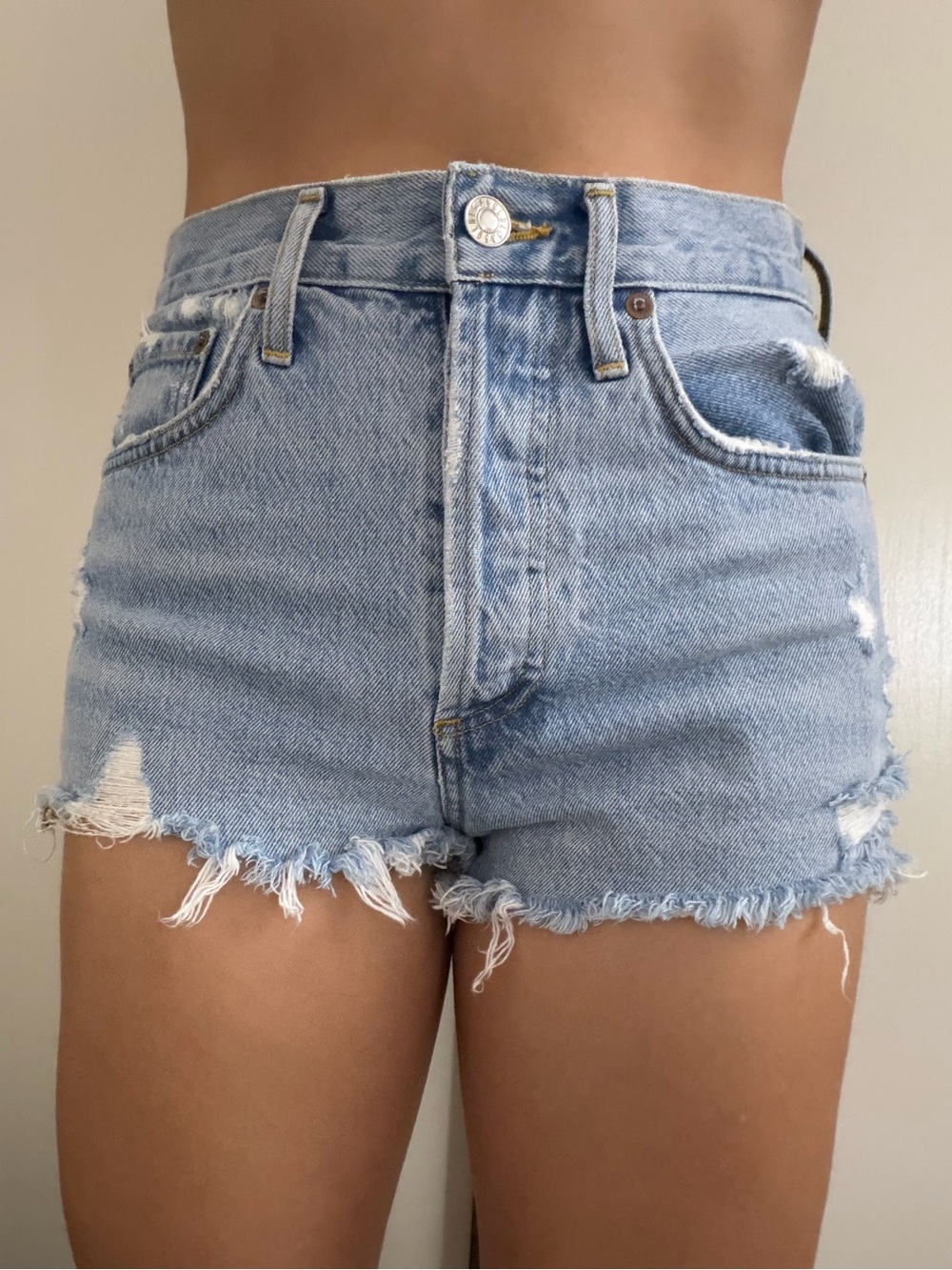 Aritzia Agolde Parker Vintage Cut Off Denim Shorts Size 24 Blue High Rise